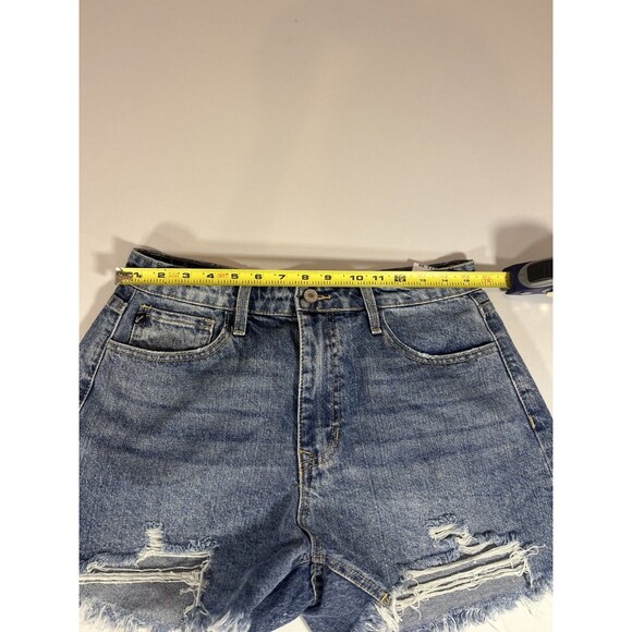KanCan Distressed High Waisted Denim Shorts Medium Blue Wash Size 29 - Picture 7 of 13
